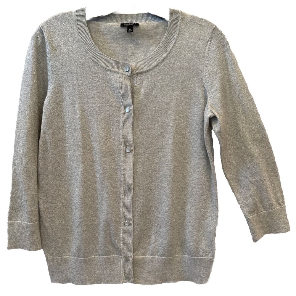 EUC Talbots 3/4 Sleeve Silver Sparkle Cardigan Sweater‎ Size Medium